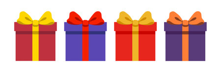 background closed open cartoon flat isolated banner minimal wedding wrapped shadow gold yellow red purple illustration square bow butterfly shop sale elements 1 September teachers day christmas new year mathers day design valentine birthday color concept happy icon box 3d prize realistic surprise package celebrate ribbon creative giftbox gift present anniversary object partyのイラスト素材