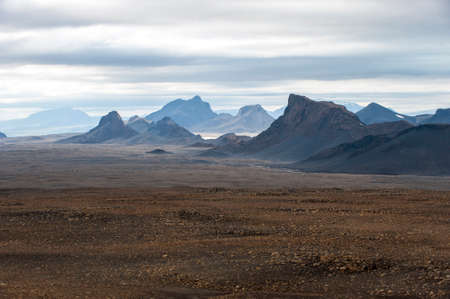 Landscape with volcanic mountains near Langjokull, central Icelandの写真素材