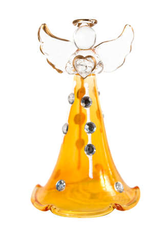 Christmas glass angel with heart isolated on white backgroundの写真素材