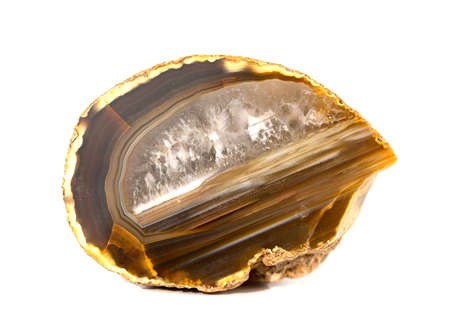 Agate gemstone cut, close up isolated on white backgroundの写真素材