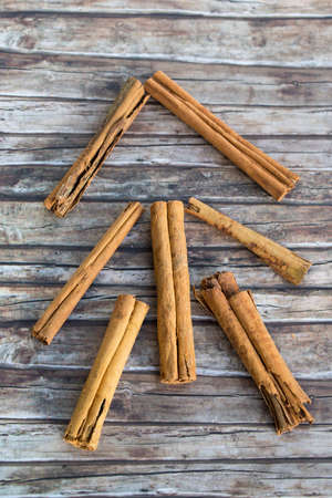Christmas tree made of dry cinnamon sticksの写真素材
