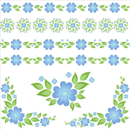 Floral elements and seamless stripsのイラスト素材