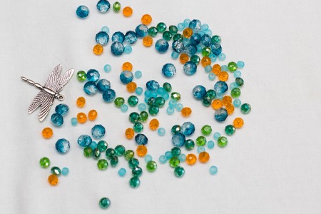 set for making a Dreamcatcher, beads, thread on a white backgroundの写真素材