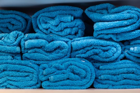 a pile of Blue towel arranging in layerの写真素材