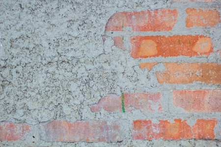 Old Vintage Red Brick Wall With Sprinkled White Plaster Texture Backgroundの写真素材