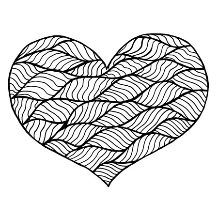 Valentines day heart. Zentangle black and white heart symbol. illustration for web design, trendy printed products, posters, invitations and greeting cards.の写真素材