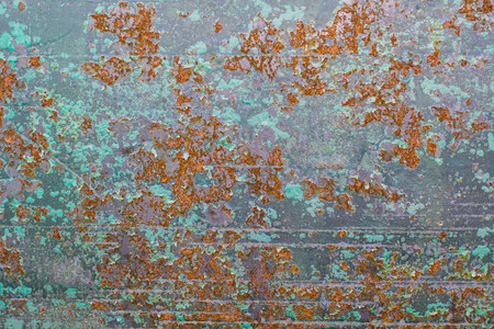 Corroded metal background. Rusted painted metal wall corrosion with streaks of rust
