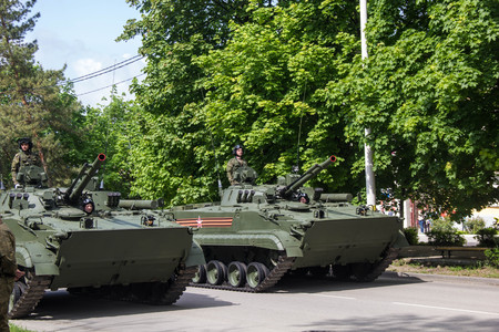 NOVOCHERKASSK, RUSSIA - MAY 9, 2017: Military parade and people dedicated to Victory Day in World...