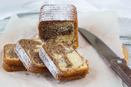 Homemade chocolate marble cake Zebra on the tableの写真素材