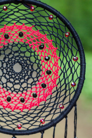 Dream catcher with feathers threads and beads rope hanging. Dreamcatcher handmadeの写真素材