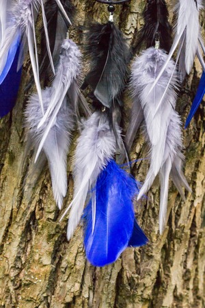 Dream catcher with feathers threads and beads rope hanging. Dreamcatcher handmadeの写真素材