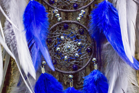Dream catcher with feathers threads and beads rope hanging. Dreamcatcher handmadeの写真素材