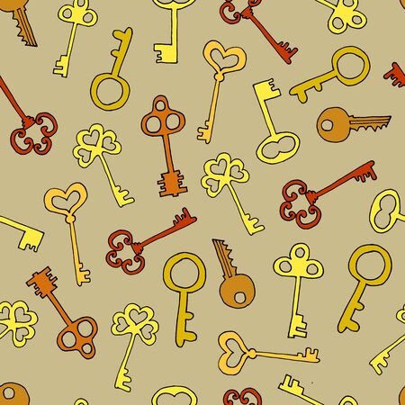 Vector illustration Hand drawn doodle seamless background with hand drawn keys. Pattern for wrapping, wallpaper and textile design.のイラスト素材
