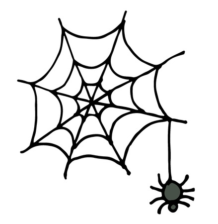Hand Draw sketch, spider and web vector doodle illustration.のイラスト素材