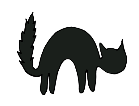 Cute and modern vector with black cats on white background. Doodle hand drawn illustration.のイラスト素材