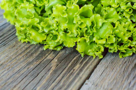 Top view of fresh Lettuce on wooden background, Vegetable backgroundの写真素材