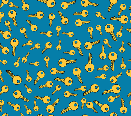 Vector illustration Hand drawn doodle seamless background with hand drawn keys. Pattern for wrapping, wallpaper and textile design.のイラスト素材