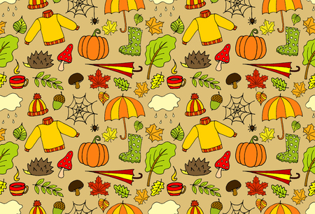 Set of objects and symbols of autumn patternのイラスト素材