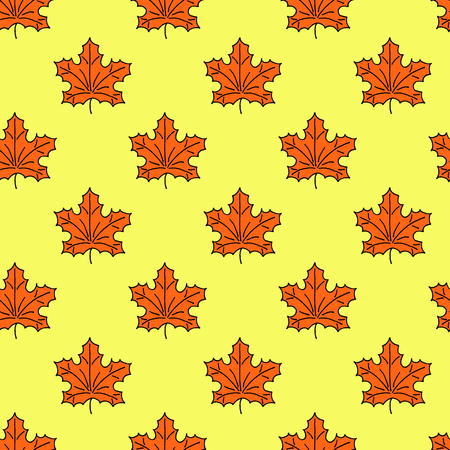 Autumn seamless hand drawn vector doodle cartoon pattern with maple leavesのイラスト素材