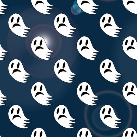 seamless pattern of cartoon spooky scary ghosts character, hand-drawn ghosts with various expressions.のイラスト素材