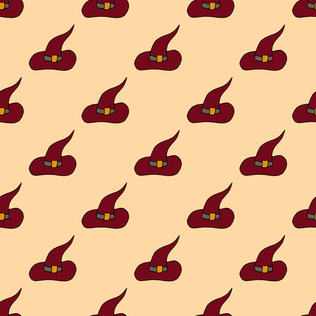 Halloween Witch Hats Hand Drawn Doodle Seamless Pattern Background Vector Illustrationのイラスト素材