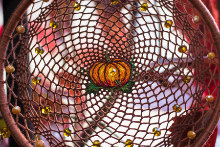 Dream catcher with feathers threads and beads rope hanging. Dreamcatcher handmadeの写真素材
