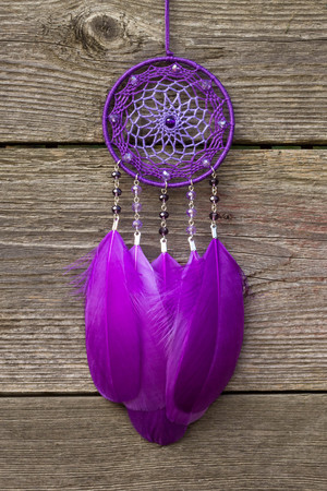 Dream catcher with feathers threads and beads rope hanging. Dreamcatcher handmadeの写真素材