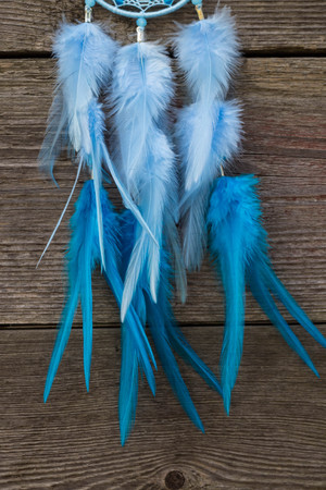 Dream catcher with feathers threads and beads rope hanging. Dreamcatcher handmadeの写真素材