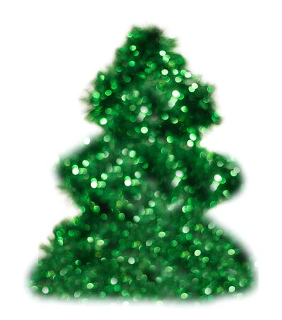 Green Christmas lights fir tree bokeh - A bright bokeh background created by Christmas lights.の写真素材
