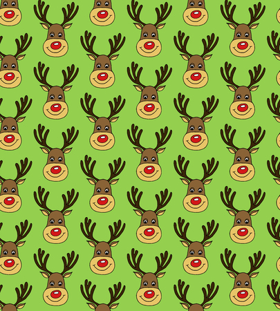 Christmas Vector Seamless Pattern with Deers Faces in Doodle Style for Backgroundのイラスト素材
