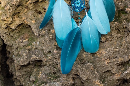 Dream catcher with feathers threads and beads rope hanging. Dreamcatcher handmadeの写真素材