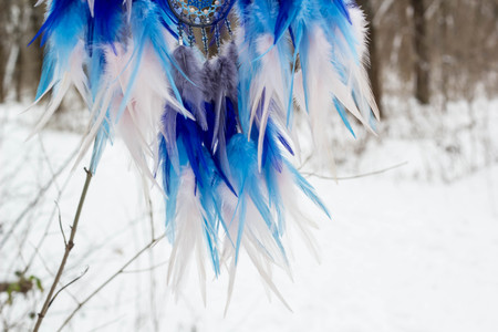 Dream catcher with feathers threads and beads rope hanging. Dreamcatcher handmadeの写真素材