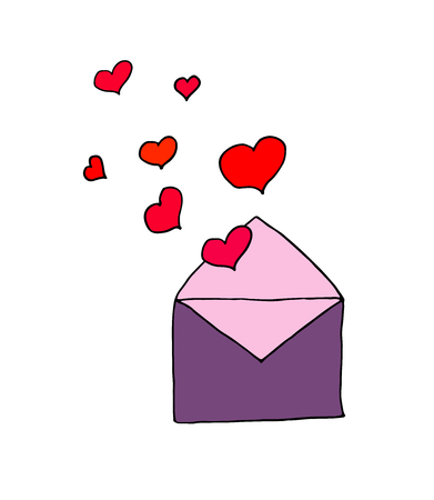 envelope with heart doodle hand drawn cartoon vector icon.のイラスト素材