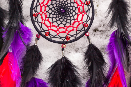 Dream catcher with feathers threads and beads rope hanging. Dreamcatcher handmadeの写真素材