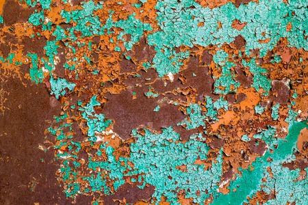 Old green paint on the metal and drips of rust. grunge vintage texture for background.