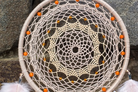 Dream catcher with feathers threads and beads rope hanging. Dreamcatcher handmade