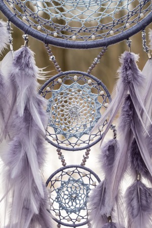 Dream catcher with feathers threads and beads rope hanging. Dreamcatcher handmadeの写真素材