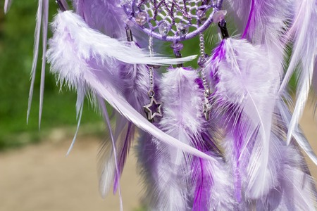 Dream catcher with feathers threads and beads rope hanging. Dreamcatcher handmade