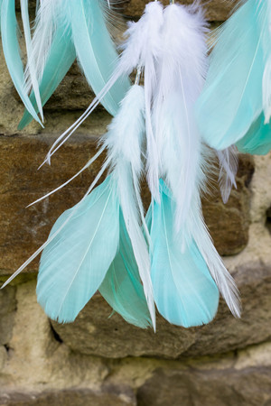 Dream catcher with feathers threads and beads rope hanging. Dreamcatcher handmadeの写真素材