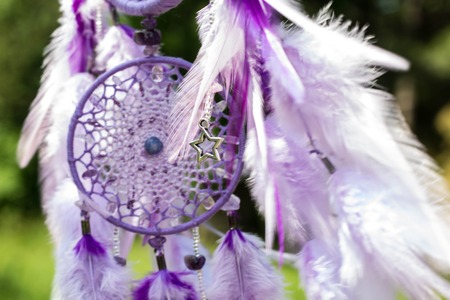 Dream catcher with feathers threads and beads rope hanging. Dreamcatcher handmade