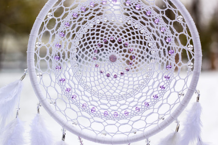 Dream catcher with feathers threads and beads rope hanging. Dreamcatcher handmade