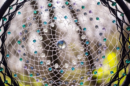Dream catcher with feathers threads and beads rope hanging. Dreamcatcher handmade