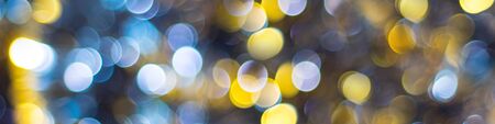banner of Blue Yellow White bokeh. Christmas background texture.の写真素材