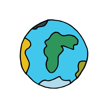 doodle cartoon vector hand drawn sketch illustration of planet Earth on whiteのイラスト素材