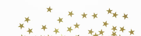banner of Christmas border with gold star confetti. Holiday background for New Year on white with...