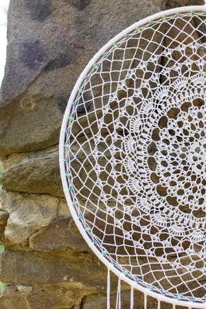 Dream catcher with feathers threads and beads rope hanging. Dreamcatcher handmade