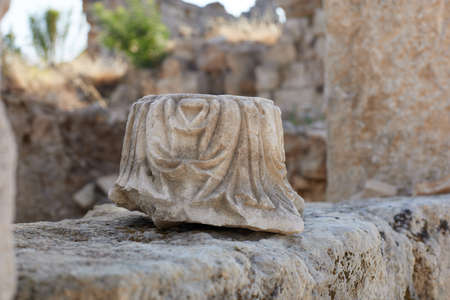 Roman ancient ruins Perge over a clear blue sky in Turkey, Antalya.の写真素材