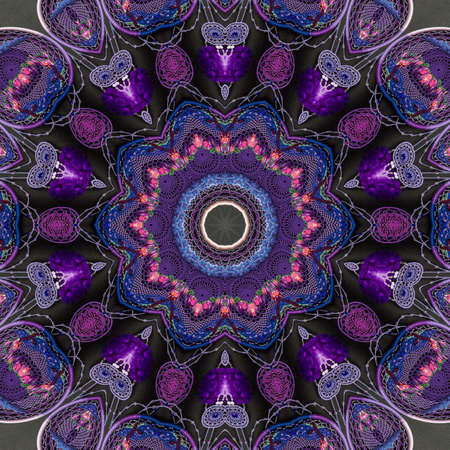 Colorful kaleidoscope art design abstract background with effect polygon circle ornament. Fractal mandala, digital artwork for creative graphic designの写真素材