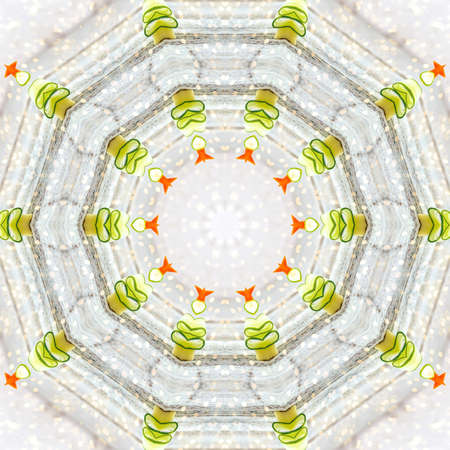 Colorful kaleidoscope art design abstract background with effect polygon circle ornament. Fractal...