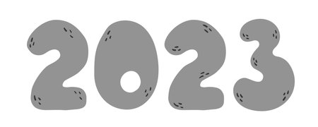 New Year gray number 2023 in Cartoon Doodle Hand drawn Style. vector christmas silhouette